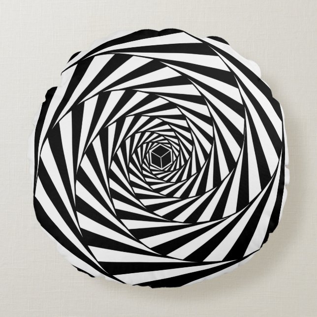 Abstrakte schwarz-weiße Spiraltreppe Rundes Kissen (Vorderseite)