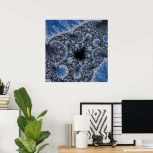 Abstrakte schwarze blaue Fraktale Poster