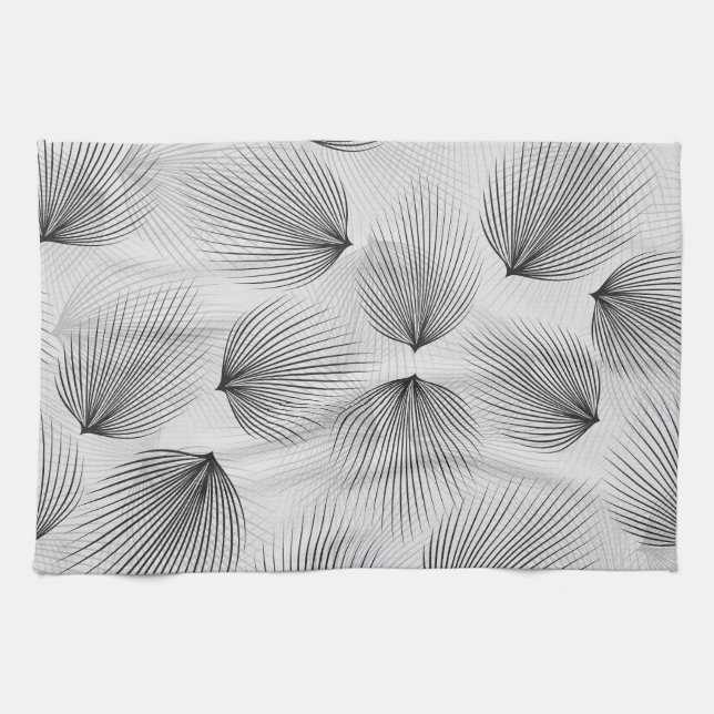 Abstrakte schwarze Blume: Graue Eleganz. Geschirrtuch (Horizontal)