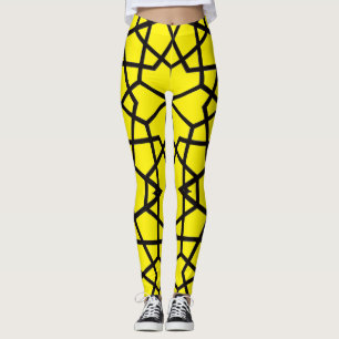 Abstrakte schwarze Linienmuster auf unberührtem Ge Leggings
