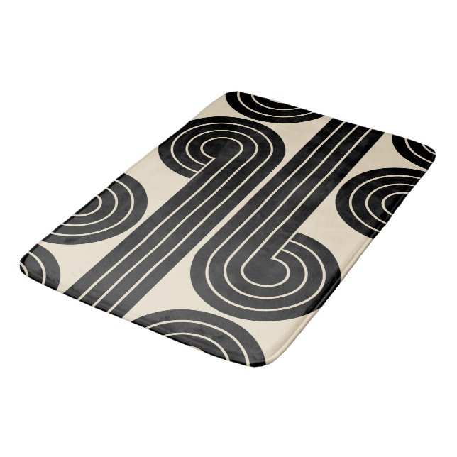 Abstrakte schwarze Retro-Linien Badematte (Schrägansicht)