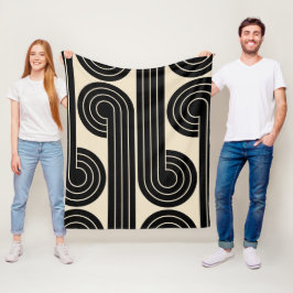 Abstrakte schwarze Retro-Linien Fleecedecke