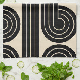 Abstrakte schwarze Retro-Linien Geschirrtuch