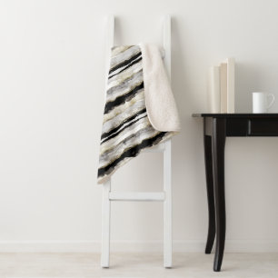 Abstrakte schwarze und goldene Wasserfarben Streif Sherpadecke