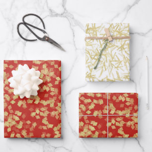 Abstrakte Schwarzgold-Rote-Lippen-Hochzeitsdusche Geschenkpapier Set