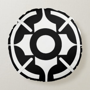 Abstrakte Schwarzweiß-Symbolische Geometrie Rundes Kissen