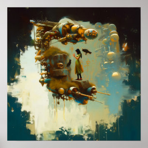 Abstrakte SciFi-Katze Raven Witchy AI Art Matte Va Poster