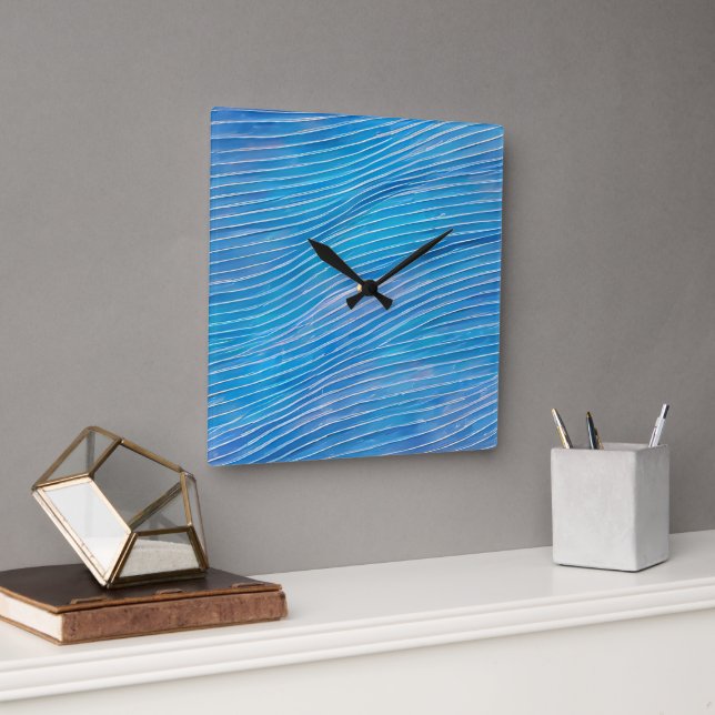Abstrakte Seascape Fractured Waves 21 Quadratische Wanduhr (Büro)