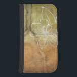 Abstrakte Silhouette auf dem Hintergrund des Tans Galaxy S4 Geldbeutel Hülle<br><div class="desc">Der Hintergrund dieses Gemäldes von Jennifer Goldberger sieht aus wie ein Tisch mit einem gekalkten Riss darin. Es gibt auch eine abstrakte Silhouette einer Blume,  die in weißer Farbe gemacht wurde,  nur knapp über dem braunen Hintergrund.</div>
