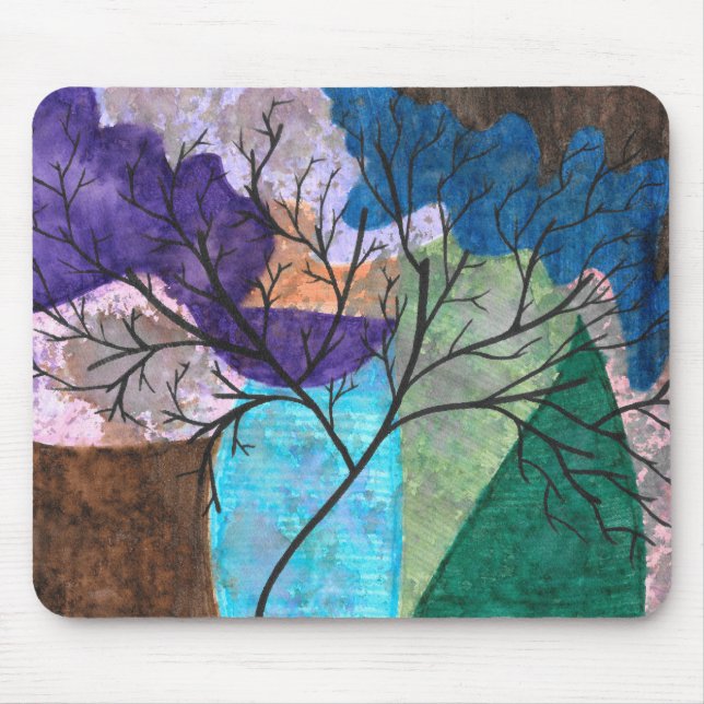 Abstrakte Silhouette Bäume auf farbenfroher Wasser Mousepad (Vorne)