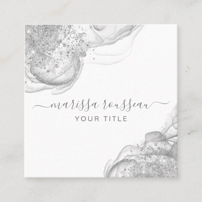 Abstrakte Silver Glitzer Business Card Quadratische Visitenkarte (Vorderseite)