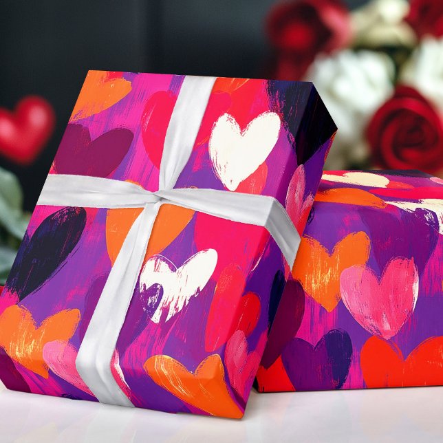 Abstrakte Skizze - farbenfrohe Herzen Geschenkpapier (Abstract Sketch Colorful Hearts Wrapping Paper)