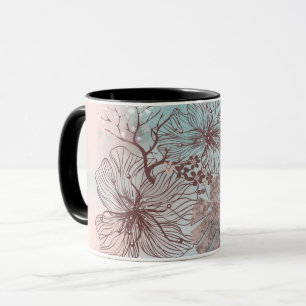 Abstrakte skizzierte Blumen Blätter floraler Gradi Tasse