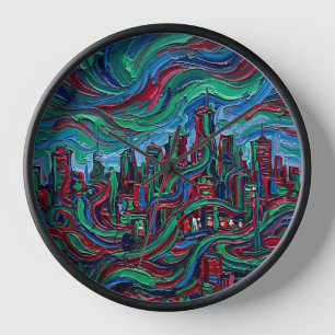 Abstrakte Skyline-Silhouette-Juwel-Ton-Kunstuhr Uhr