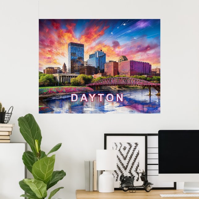 Abstrakte Skyline von Dayton, Ohio Poster (Heimbüro)