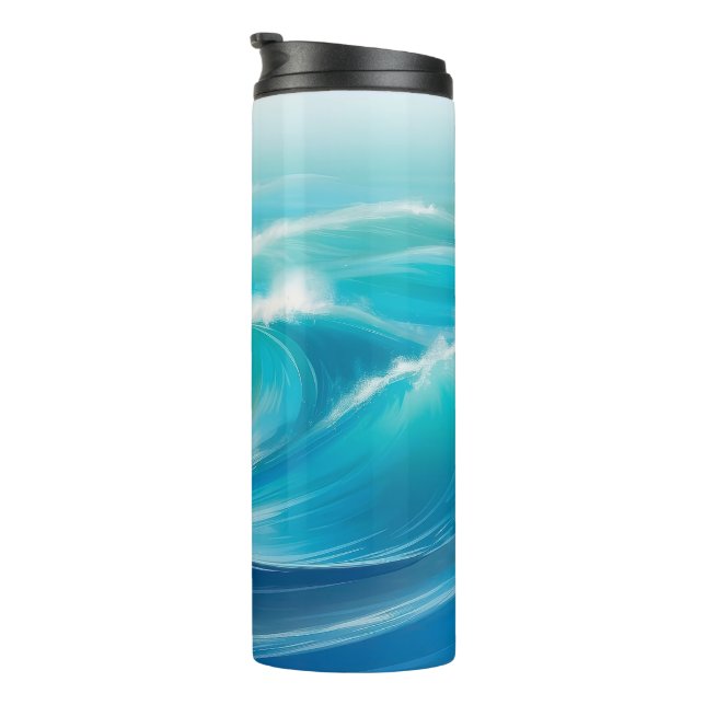 Abstrakte Soft Blue Ocean Splash Waves Thermosbecher (Nach rechts gedreht)