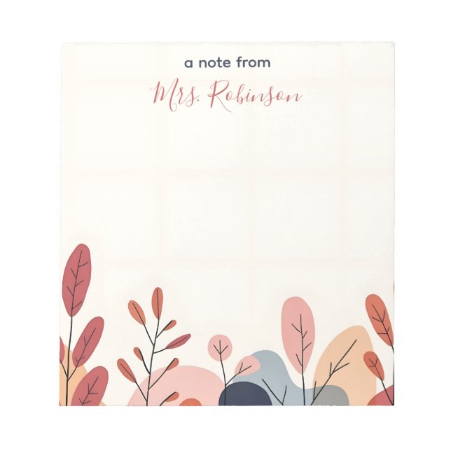 Abstrakte Soft-Formen-Wertschätzung für Lehrer Notizblock (Vorderseite)