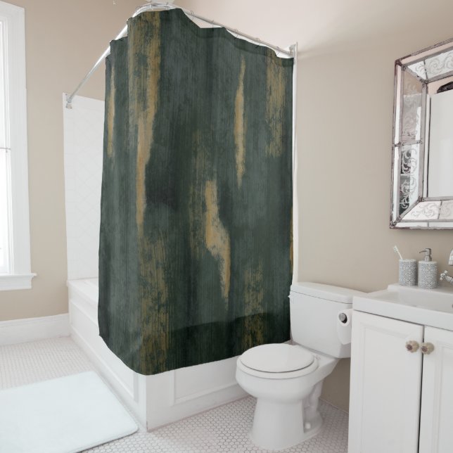 Abstrakte Soft Hues Deep Green & Gold Duschvorhang (Beispiel)