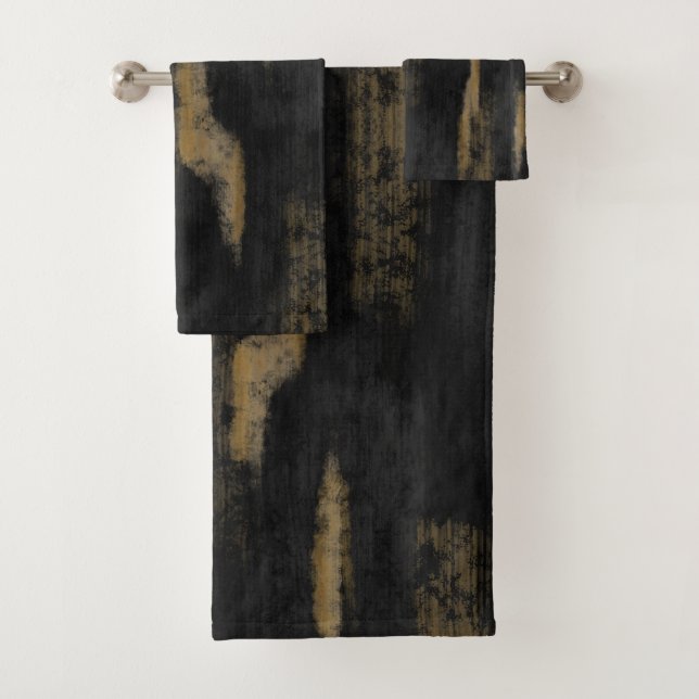 Abstrakte Soft Hues Tief Kohle & Gold Badhandtuch Set (Insitu)