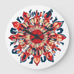Abstrakte Sonnenblume - rot blau + dein Hintergrun Große Wanduhr