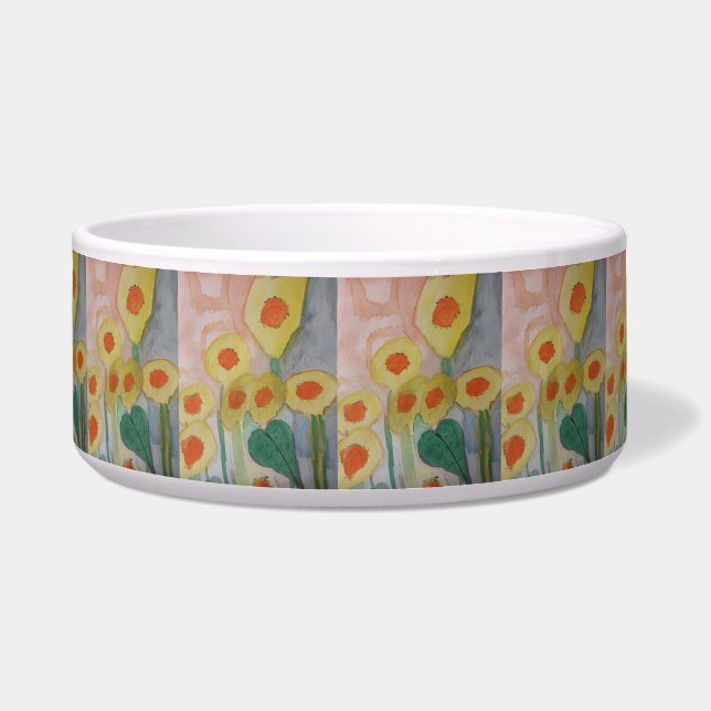 Abstrakte Sonnenblumen Keramik Haustier Schüssel (Vorderseite)