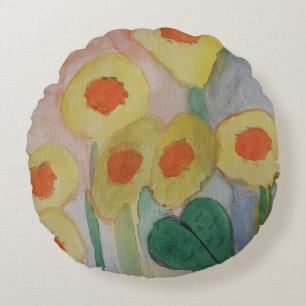 Abstrakte Sonnenblumen Rundspieß Rundes Kissen