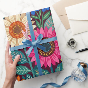 Abstrakte Sonnenblumen Schmetterlinge Geschenkpapi Geschenkpapier