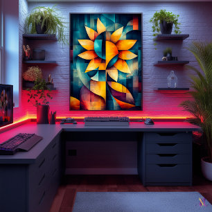 Abstrakte Sonnenblumenkunst - Geometrische Blüte i Poster