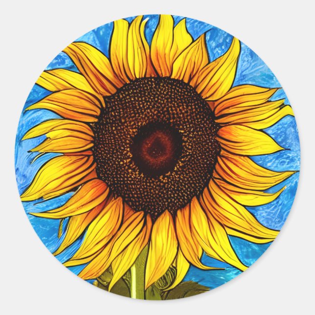 Abstrakte Sonnenblumenmalerei Runder Aufkleber (Vorderseite)