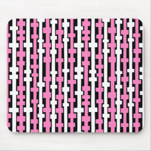 Abstrakte Spalten - Weiß und Rosa auf Schwarz Mousepad