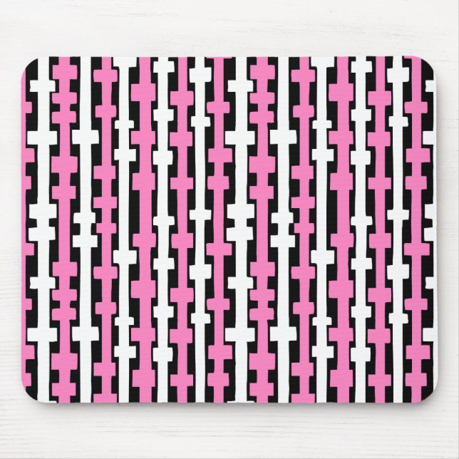 Abstrakte Spalten - Weiß und Rosa auf Schwarz Mousepad (Vorne)