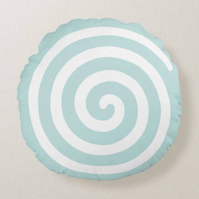 Abstrakte Spirale in hellblau und weiß Rundes Kissen (Vorderseite)