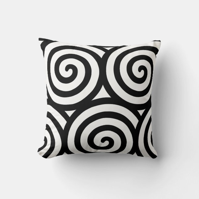 Abstrakte spiralgeometrische Form in Schwarz und W Kissen (Vorderseite)
