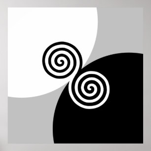 Abstrakte Spiralkreise auf Schwarz, Grau und Weiß Poster