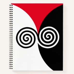 Abstrakte Spiralkreise auf Schwarz, Rot und Weiß Notizbuch