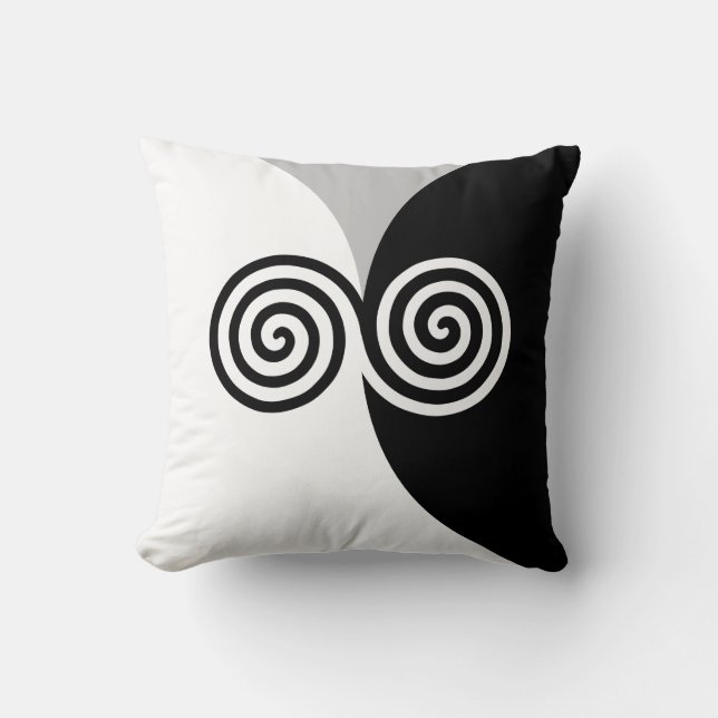 Abstrakte Spiralkreise auf Schwarz-Weiß Kissen (Vorderseite)