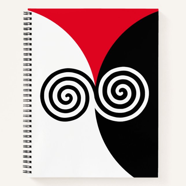 Abstrakte Spiralkreise auf schwarz-weiß Notizbuch (Vorderseite)