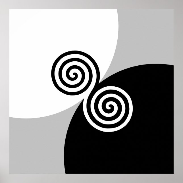 Abstrakte Spiralkreise auf Schwarz-Weiß Poster (Vorne)
