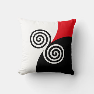 Abstrakte Spiralkreise auf schwarzem Rot und Weiß Kissen