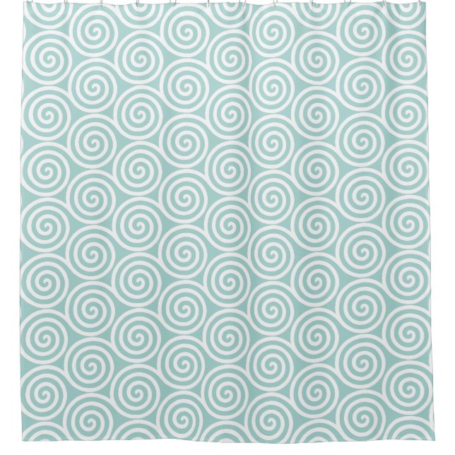 Abstrakte Spiralkreise in hellblau und weiß Duschvorhang (Vorderseite)