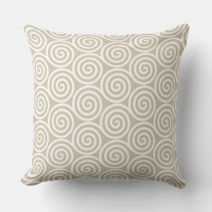 Abstrakte Spiralkreise in Sand-Beige und Weiß Kissen