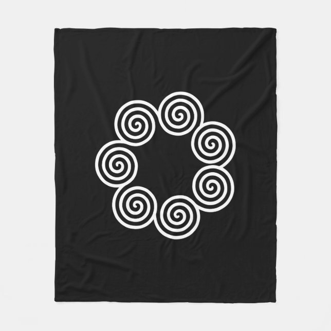 Abstrakte Spiralkreise in Schwarz und Weiß Fleecedecke (Vorderseite)
