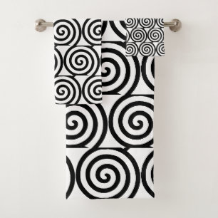 Abstrakte Spiralkreise in Schwarz-Weiß-Badetuch Badhandtuch Set