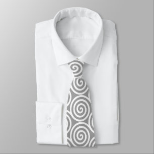 Abstrakte Spiralkreise in Silk-Grau-Weiß Krawatte