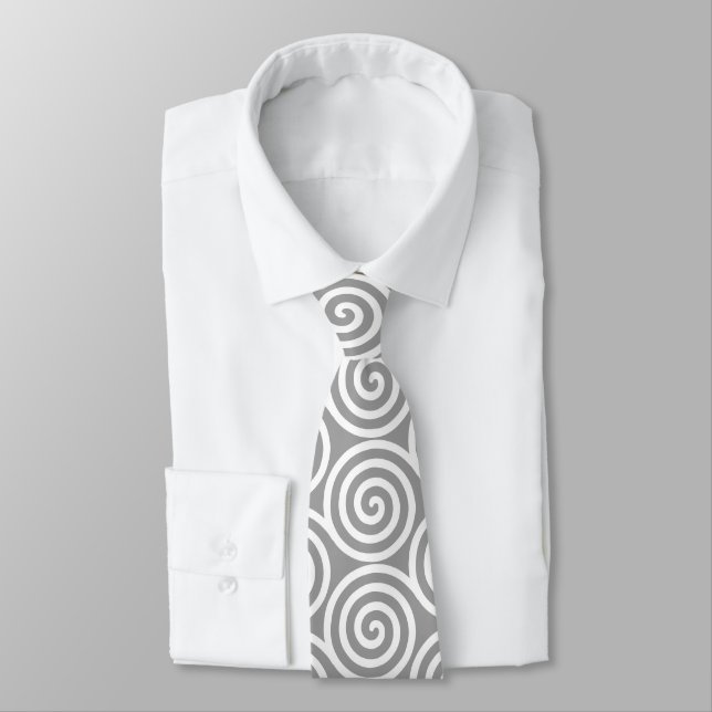 Abstrakte Spiralkreise in Silk-Grau-Weiß Krawatte (Gebunden)