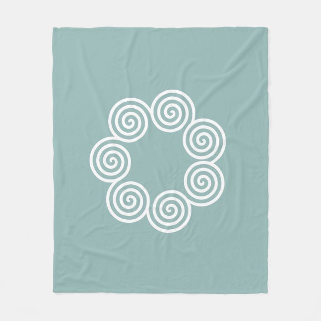 Abstrakte Spiralkreise in Silvery Blue und White Fleecedecke (Vorderseite)