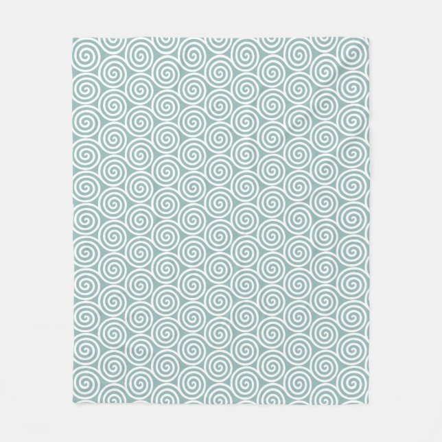 Abstrakte Spiralkreise in Silvery Blue und White Fleecedecke (Vorderseite)