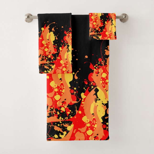 Abstrakte Spritzkunst _ gelb orange und rot Badhandtuch Set (Insitu)
