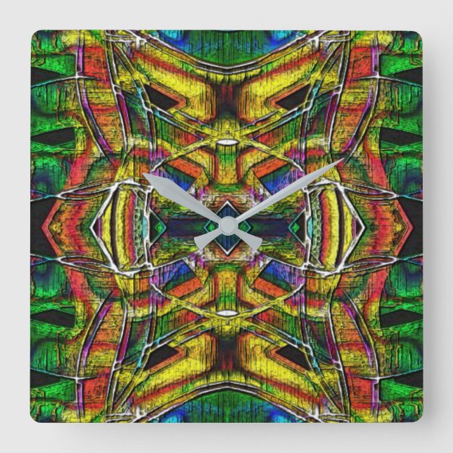 Abstrakte Stammesdesigns, geschnitzt Quadratische Wanduhr (Vorderseite)