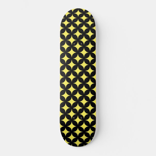 Abstrakte Sterne in Schwarz und Gelb Skateboard (Vorderseite)